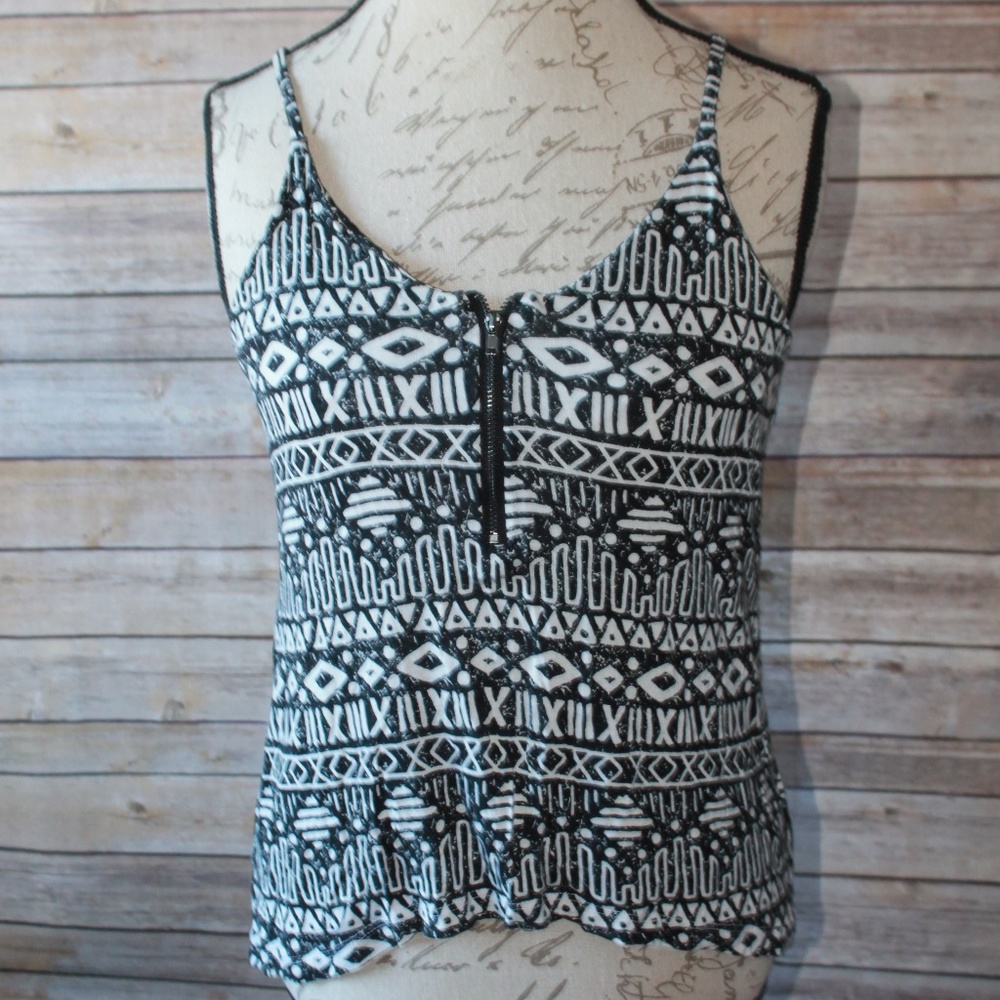 Silence+Noise Black and White Aztec Zip Tank
